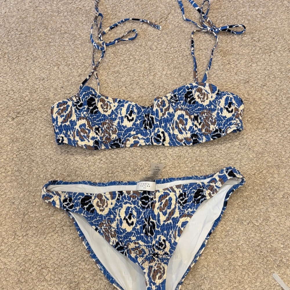 Tanya Taylor - Blue and Brown Floral Bikini Set